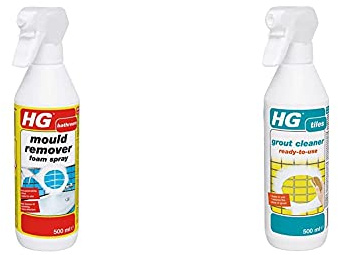 HG Mould Remover Foam Spray, Fast & Effective Mould Spray & Mildew Cleaner (500ml) 632050106 & Grout Cleaner, Ready-To-Use Tile Grouting Cleaning Spray(500ml Spray) 591050106