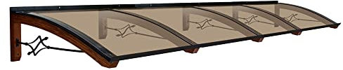 Vordach aus hölzern für den Außenbereich Farbe Teck, Bronziert kompakte Polycarbonatabdeckung, Modell Legno FOGLIA, Haustür-Vordächer Größe 100 x 400 cm