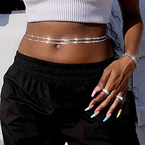 Bramian Kristall Taillenkette Silber Bauch Strass Körperketten Strand Taille Schmuck Accessoires für Frauen und Mädchen