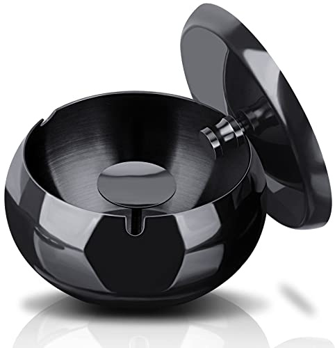 Aschenbecher, OHFLY Aschenbecher Sets für Unkraut, Kühlaschenbecher für Zigaretten Outdoor, Zigarrenaschenbecher mit Deckel, Rauchfreier Edelstahl Aschenbecher für Zigaretten Indoor, Groß - Schwarz
