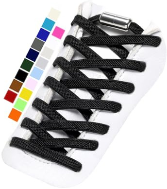 Stepace 2 Pairs Elastic Laces, Elasticated No Tie Flat Trainers Shoe Laces for Adults/Kids Black