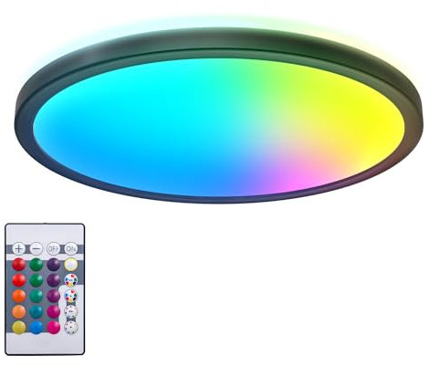 B.K.Licht - Pannello LED a luce indiretta, telecomando, luce colorata RGB+W, pannello LED soffitto, pannelli led, pannelli led soffitto, pannelli luminosi led, led rgb panello, 29x3 cm, nero