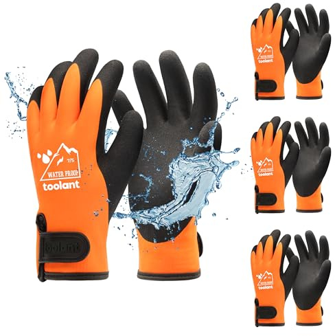 toolant 100% Waaserdichte Arbeitshandschuhe für Herren und Damen, Arbeitshandschuhe Winter für kaltes Wetter, Touchscreen, Warme Thermohandschuhe (3 Paare)