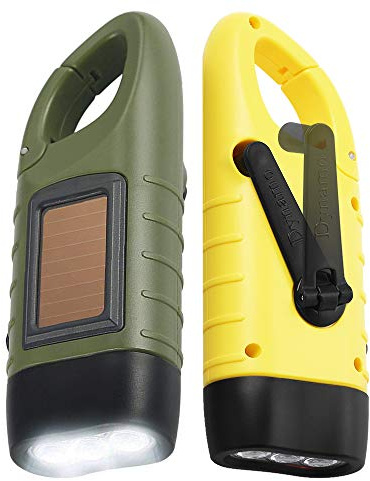 Simpeak Lampe de Poche Solaire Lot de 2 Torche LED Solaire & Manivelle Flashlight Rechargeables Les Activité en Plein Air Lampe d'urgence