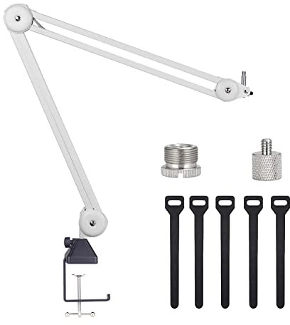 KOMISON Mikrofonarmständer, Mikrofonarm, Mikrofonaufhängung, Scherenausleger, strapazierfähig, Kabelbinder für Gaming, Aufnahme, Quadcast (MS-weiß)