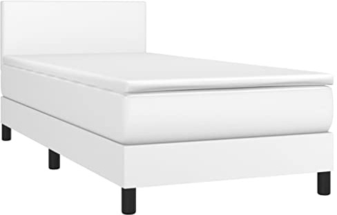 vidaXL Boxspringbett mit Matratze LED Kunstlederbett Einzelbett Polsterbett Bett Bettgestell Hotelbett Bettrahmen Lattenrost Schlafzimmerbett Weiß 100x200cm