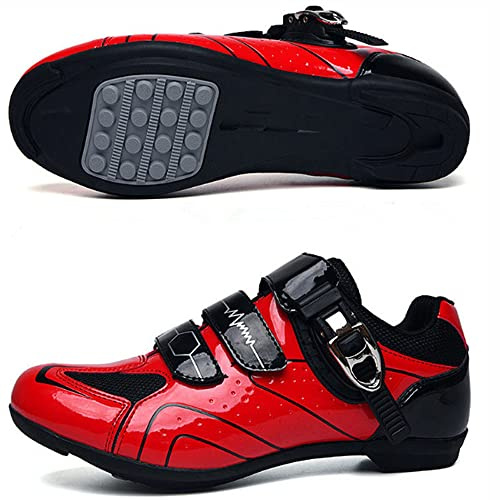 Adoff Fahrradschuhe für Männer und Frauen Mountainbike Schuhe SPD Schnalle Mountainbike Schuhe Rennrad Schuhe Entsperren Schuhe (46,rot W), 46 EU