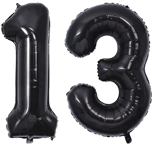 Luftballon Zahl 13/31 Schwarz, Helium Luftballon 13/31 Geburtstag, Foil Nummer Ballon Zahl 13/31 Folienballon Party Deko - 101cm - Helium Unterstützen