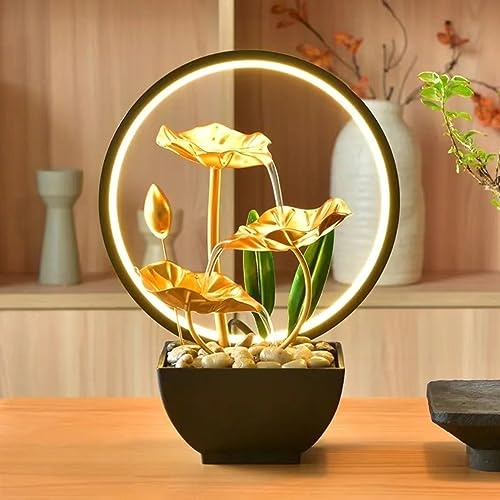 TiCin USB Powered Tabletop Fountain with Natural Rocks and LED Ring Lights, Tabletop Humidifier, Humidifier for Bedroom, Home and Office Decor