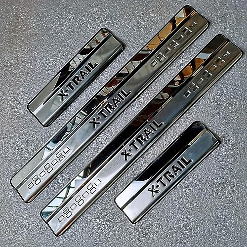 Symilov Voiture Acier Inoxydable Seuil Porte Plaques pour NIS-san X-Trail T32 2014-2022, 4 Pièces Threshold Bar Protection Autocollant Anti-Rayures Anti-Dirty Plinthes Pédale,Silver