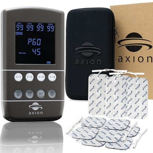 axion 4 Kanal TENS EMS Gerät STIM-PRO X9B zur Schmerzlinderung durch elektrische Nervenstimulation, Training durch Muskelstimulation, Massage und Beckenbodentraining. Inkl. Akku und 12 Elektroden