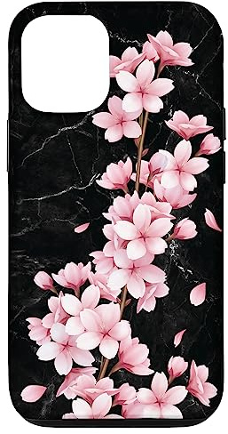 Fleur de cerisier rose japonaise Sakura fleur fond noir Coque pour iPhone 12/12 Pro