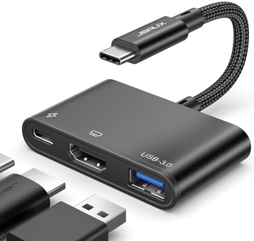 JSAUX USB C auf HDMI Adapter, Digital AV Multiport Hub mit 4K HDMI, USB A 3.0, 100W PD Kompatibel mit iPhone 16 Pro/16 Pro Max/16/15 Pro Max,Samsung S24/23, MacBook, iPad, Dell, Steam Deck-Schwarz