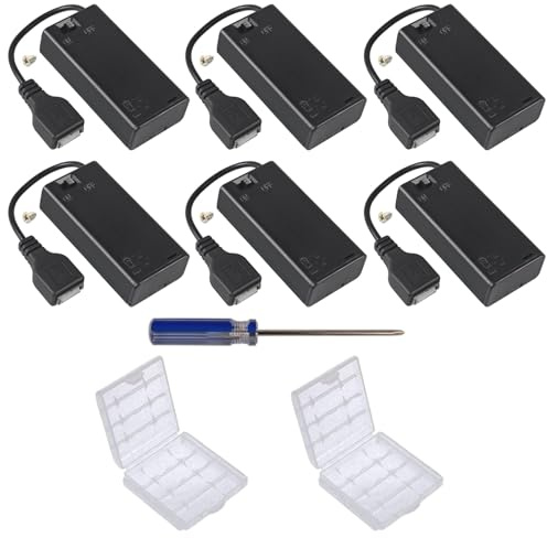 GTIWUNG 6 Pezzi 2 x1.5V AA Supporto Batteria con Interruttore On/Off e Coperchio, Interruttore USB per portabatteria 3V 2AA, Batteria Custodia Supporto con ON/OFF + Presa USB Femmina