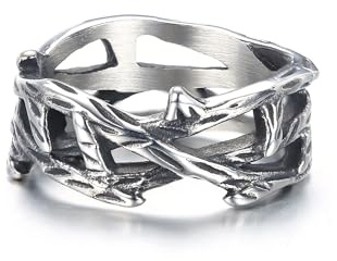 GTHIC Gesù Corona di Spine Anelli Anelli Cristiani Vintage per Uomo Donna Ramo di Vite Anello di Filo Spinato Argento Anello Portafortuna Gioielli Regalo Taglia 12