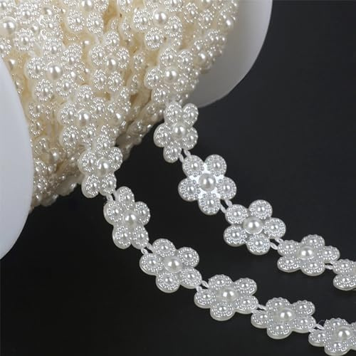 OHYER 6 Meter Zierband Borten Bänder Blumenband Dekoband Spitzen Spitzenborte Rolle mit Weisse Spitzen Florale Spitzenborte Blumen Spitzenband Hochzeit Craft Nähen Perlenkette diy Schmuck Zubehör