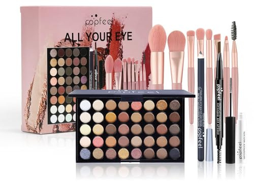 LHLXZQ Set de Maquillaje para Ojos, Kit de Cosméticos Profesional con 40 Colores Paleta de Sombras de ojos Máscara Eyeliner Lápiz de Cejas Brochas, Paleta Maquillaje Portátil para Niñas y Mujeres, 02A
