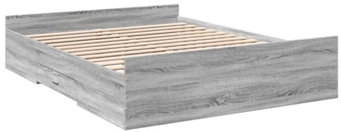 vidaXL Bettgestell, Bett mit Schubladen, Bettrahmen mit Sperrholzlatten, Doppelbett für Schlafzimmer, Schubladenbett, Grau Sonoma 140x200cm Holzwerkstoff