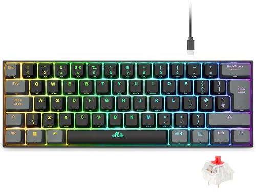 Rii Wireless Mechanical Keyboard,Tri-modes(BT5.0/2.4G/Wired),Multi-Device Gaming Keyboard,Programmable RGB Backlit &Shotcuts,UK Layout -Red Switches