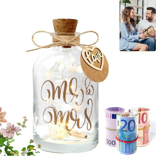 LED Flaschenlicht Hochzeit，Hochzeitsgeschenke für Brautpaar,Geldgeschenke Hochzeit Verpackungen Hochzeitsgeschenke Geld Leuchtflasche für Frisch Verliebte Geburtstag Weihnachten (Mr. & Mrs.)