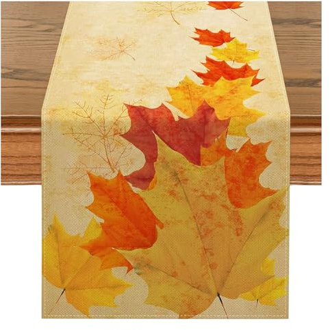 Tischläufer Herbst 33x183cm Ahornblätter Tischdecke Herbst, Tischläufer Modern, Herbstdeko Innen und Draußen, Saisonnal Küche Tisch Deko, Thanksgiving Weihnachten Party Deko