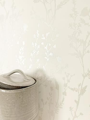 Newroom Tapete Ivory Vlies Blumentapete - Modern Glamour Blätter Zweige für Schlafzimmer Wohnzimmer