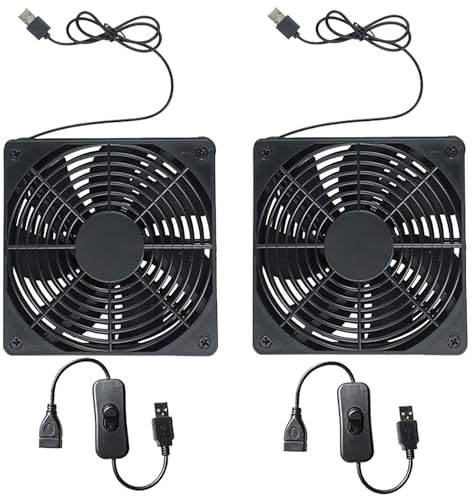 2 ventiladores PC portátil USB con interruptor interruptor 120 mm silencioso antivibración para módem router tablet negro