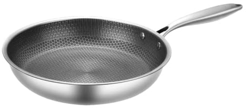Cabilock Padella In Acciaio Inossidabile Padella Wok Antiaderente A Nido D'ape Con Manico Padelle Piatte Portatili Per Frittate Pentola Wok Cinese Padelle Saltate In Per