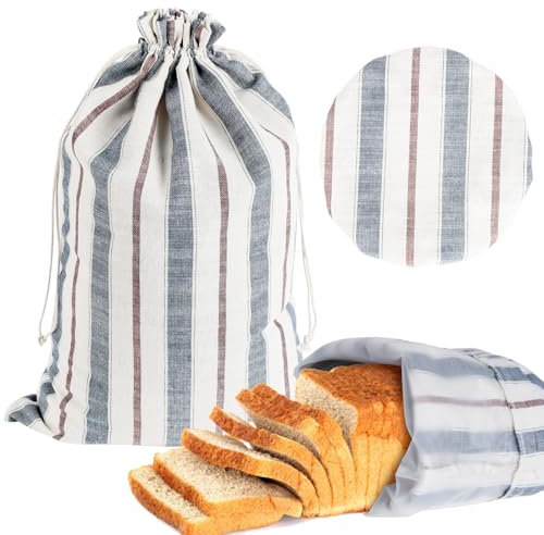 Sacchetto Portapane, 30 x 40cm Sacchetti in Lino per Pane con 1 Coperchi per la Lievitazione del Pane, Sacchetti Riutilizzabili per il Pane Tasche con Coulisse per Pane, Frutta, Verdura