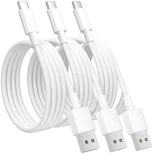 Dreaazhi [3Pack 1M+2M+3M Long USB C Charger Cable,Type C Cable Fast Charging,USB to USB C Braided for iPhone 15,Galaxy S23/S22/S21/S20,Note 10/9/8,Huawei,HTC,LG,Moto,Google Pixel,Etc White