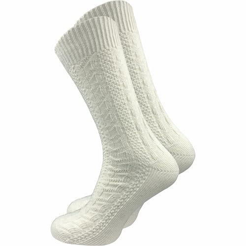 GAWILO kurze Herren Merino Trachtensocken (1 Paar) mit Zopfmuster | Trachtenstrümpfe | Schoppersocken mit Komfortbund aus Wolle (DE/NL/SE/PL, Numerisch, 39, 42, Regular, Regular, Natur)