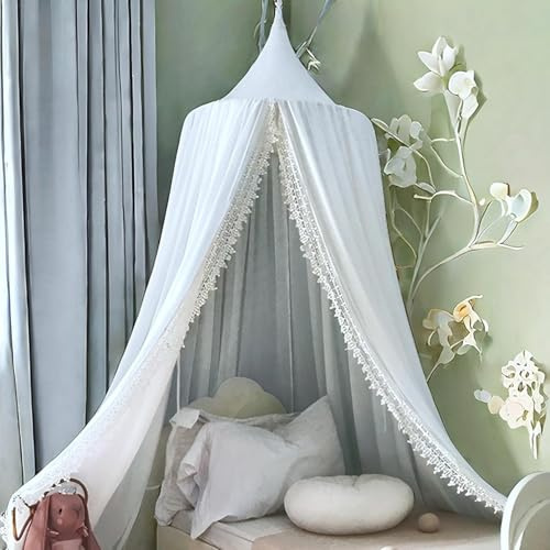 Ginkago Baldaquin pour chambre d'enfant - Ciel de lit géant - Rideaux de princesse - Pour jeux, lecture, chambre à coucher, dressing (mousseline blanche)