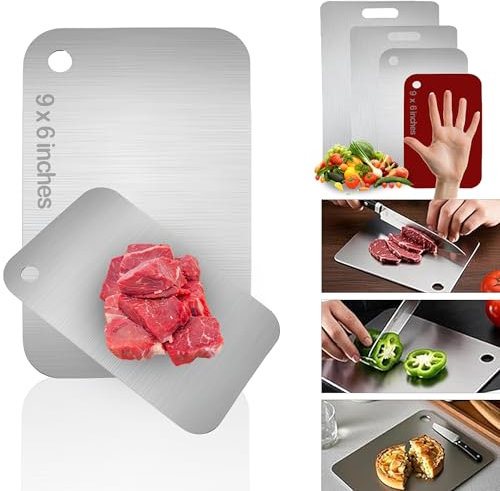 Stainless Steel Cutting Board for Meat, Double Sided Titanium Cutting Boards for Kitchen Meat Vegetables & Fruits Chopping Board Easy to Clean (9L x 6W)