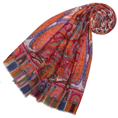 Lorenzo Cana - Damen Pashmina Schal Schaltuch aus weicher Wolle vom Merino Lamm Paisley Muster mehrfarbig bunt 70 cm x 180 cm Wollschal Wolltuch 78667