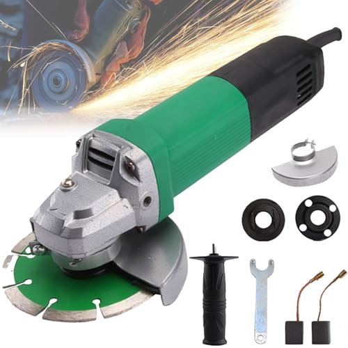 Amoladora Angular de 1250 W, Kit de Amoladora de 115 mm, Amoladora Angular con Cable de 11000 RPM con Disco, Mango Auxiliar, muela, Cepillo de carbón y Llave de Cubierta, Ideal para lijar, Cortar