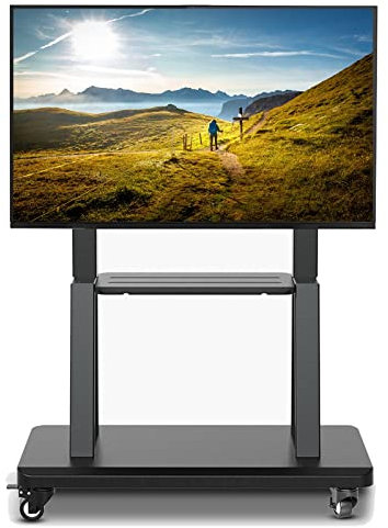 Carro con ruedas para soporte de TV móvil de alta resistencia, soporte de exhibición para televisores LCD LED de 32-65 pulgadas, soporte de TV moderno negro para casa/restaurante/apartamento Hello