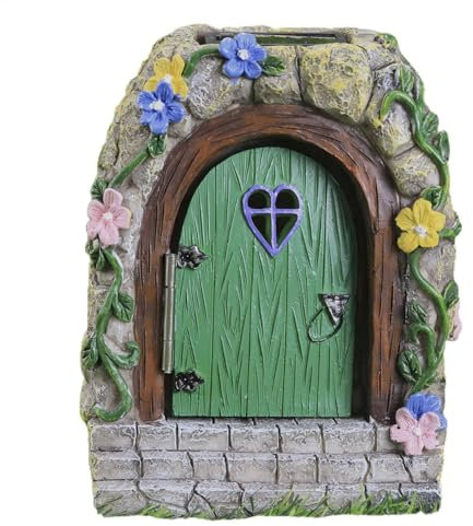Feentür für Wand, Solar-Feentor, Gartendekoration, Harz-Baum-Miniaturen mit Stufen und offener Tür, mystisches beleuchtetes Hauszubehör für Zuhause