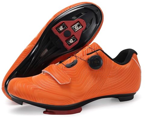 Milazzo Fahrradschuhe für Herren – Rennrad, MTB & Indoor-Cycling – Atmungsaktive Radsportschuhe kompatibel mit SPD, SPD-SL & Look Delta Pedalen-Red-Orange43