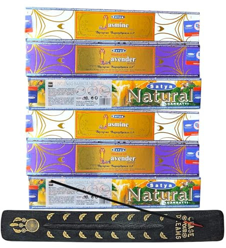 Incienso Nag Champa Pack 72 Sticks + Quemador de Incienso – Aromaterapia y Limpieza Energética: Lavanda -Natural -Jazmin