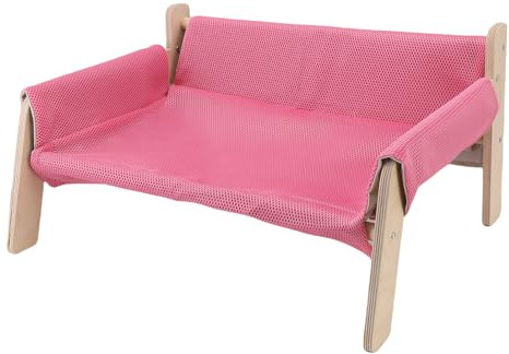 OUCRIY Erhöhte Holzkatze Couch, Stallstützen Katzensofa für Heimat - Gemütliche Liege, Design des Hängemattenstils, Idealer Ruheplatz (Rosa)
