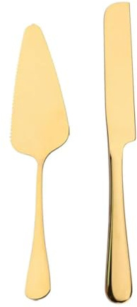 TAMTAK Ensemble de Couverts dorés 2 pièces en Acier Inoxydable Couteau à gâteau Pelle à Long Manche gâteau Pizza Dessert ustensiles de Cuisine Vaisselle en Argent