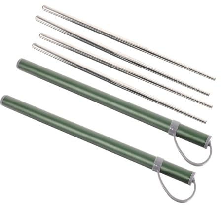 MUELODSIC 2sets Bacchette in Acciaio Resistente Lunghe Per Cucinare Barbecue Riutilizzabili Con Custodia Per Trasporto Antiscivolo Facili Da Pulire