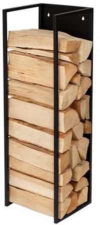 Relaxdays Kaminholzregal, Wandmontage, HBT: 100x25x25 cm, Feuerholz, pulverbeschichtet, Eisen, Brennholzregal, schwarz