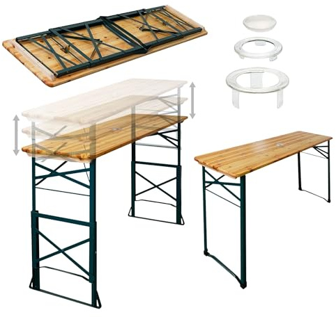 CHEFGASTRO Bierzelttisch höhenverstellbar & klappbar 90-116 x 170 x 50 cm mit Schirmhalterung lackiertes Holz Festzeltgarnitur Stehtisch Bierzeltgarnitur Bartisch Tisch Balkon Outdoor Gartenmöbel
