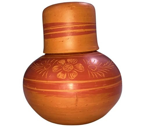 100% Handmade, 1.5L, Smart Look, Medium Clay Water Dispenser with Water Cup for Best Gift Item. Ideal for Home/Hotel/Kitchen Table Decor