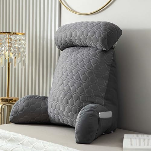 Pongpai Reading Pillows for Bed Sofa, Cosy Cuddle Cushion with Arm Support for Relaxing Watching TV Gaming, Portable Backrest Positioning Support Bolster (Gray)