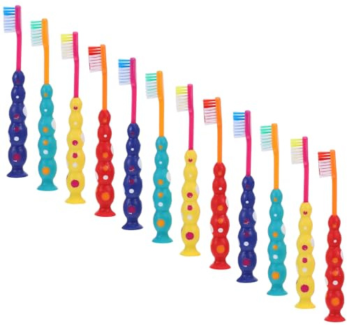 HOLIDYOYO Cepillo de Dientes Ventosa Antideslizante Pack de 12 Unidades Cerdas Extra Suaves para Bebés y Preescolares Diseño Ergonómico y Personajes Infantiles para Uso Diario y