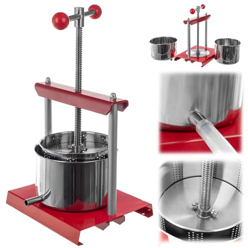 KADAX Fruktpress 6 liter, manuell juicepress med handvev, fruktkvarn, mobil fruktpress, juicepress för vindruvor, majspress, druvkvarn