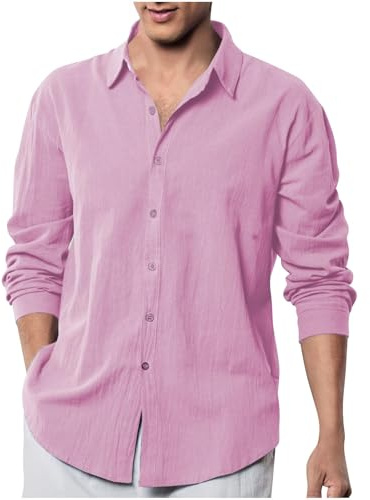 Chemise Coton Homme Manches Longues Chemisier Oversize Chemises Couleur Unie Chemisette de Travail Tee Shirt Basique Tshirt Décontractée Hauts Classique Habit Casual Vetements