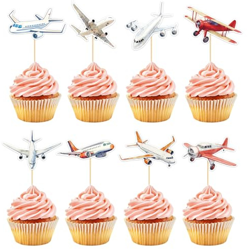 Hooqict 40Pcs Airplane Cupcake Toppers Airplane Birthday Cake Topper Decorations Cupcake Picks for Plane Themed Party Decorations Travel Around the World Party Supplies